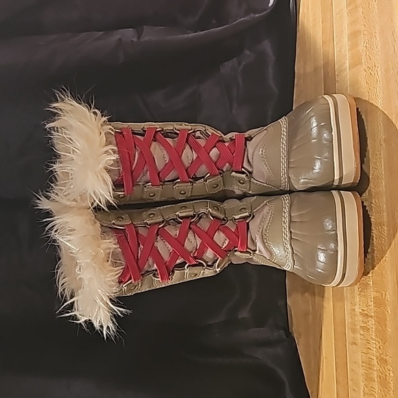 Sorel Tofino II Tall Winter Boots - Khaki and Red - Youth 2 - Picture 2 of 7